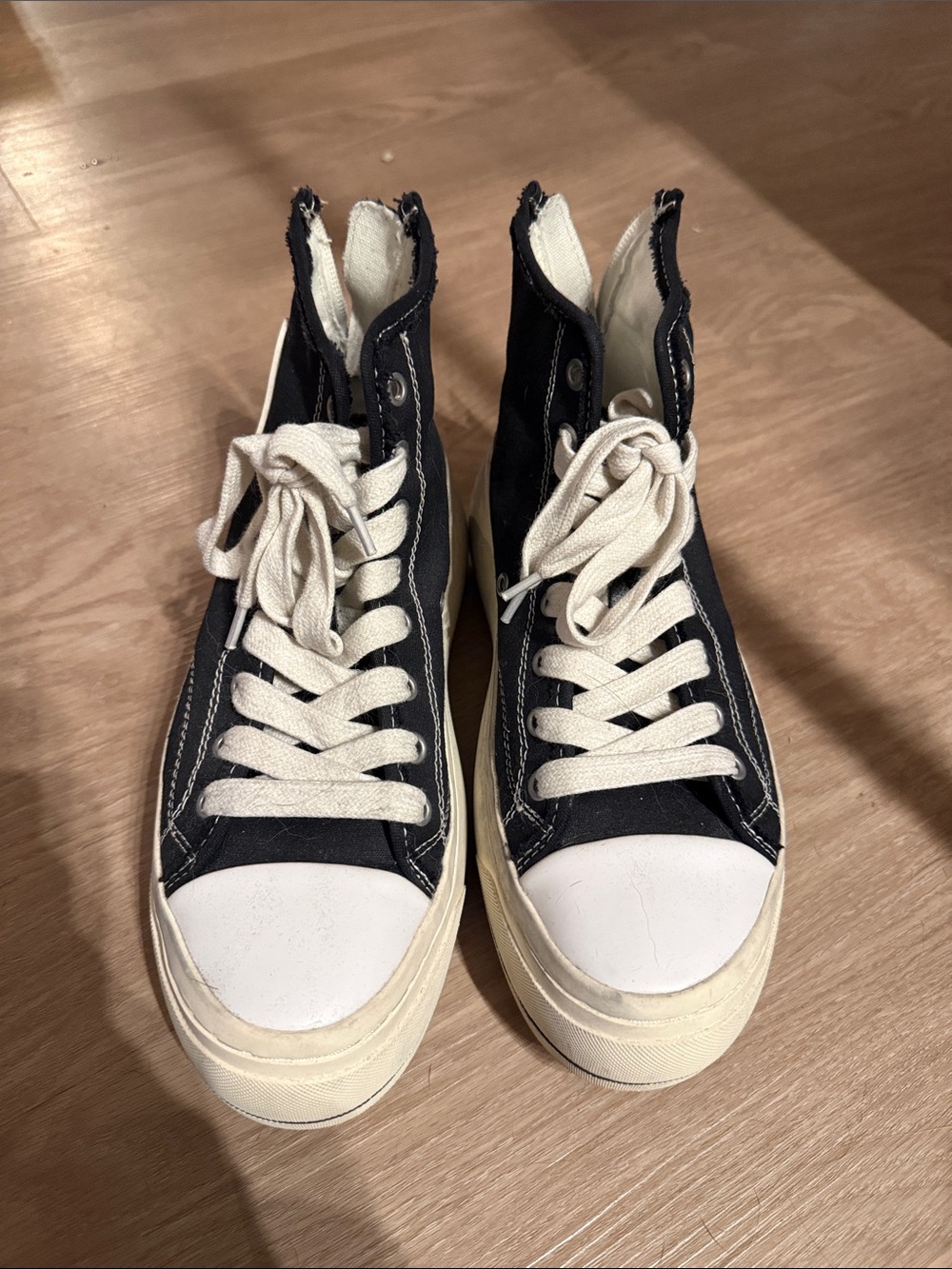 R13 Black Canvas High-Top Sneakers with Cream Accents